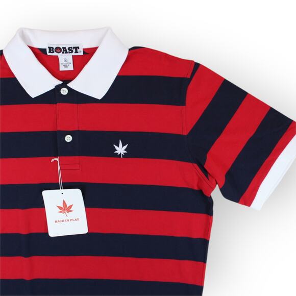 BOAST USA Mens S/S Wide Stripe Polo Red Navy White 100% Peruvian Pima Cotton - Picture 7 of 16